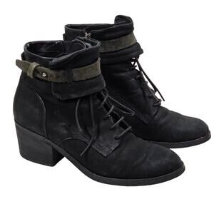 Dolce Vita Dixie Black Nubuck Leather Ankle Booties Block Heel 8.5 Side Zipper